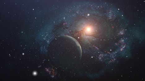 universo, planetas con fondo de nubes nebulosas y galaxias moviéndose en el espacio