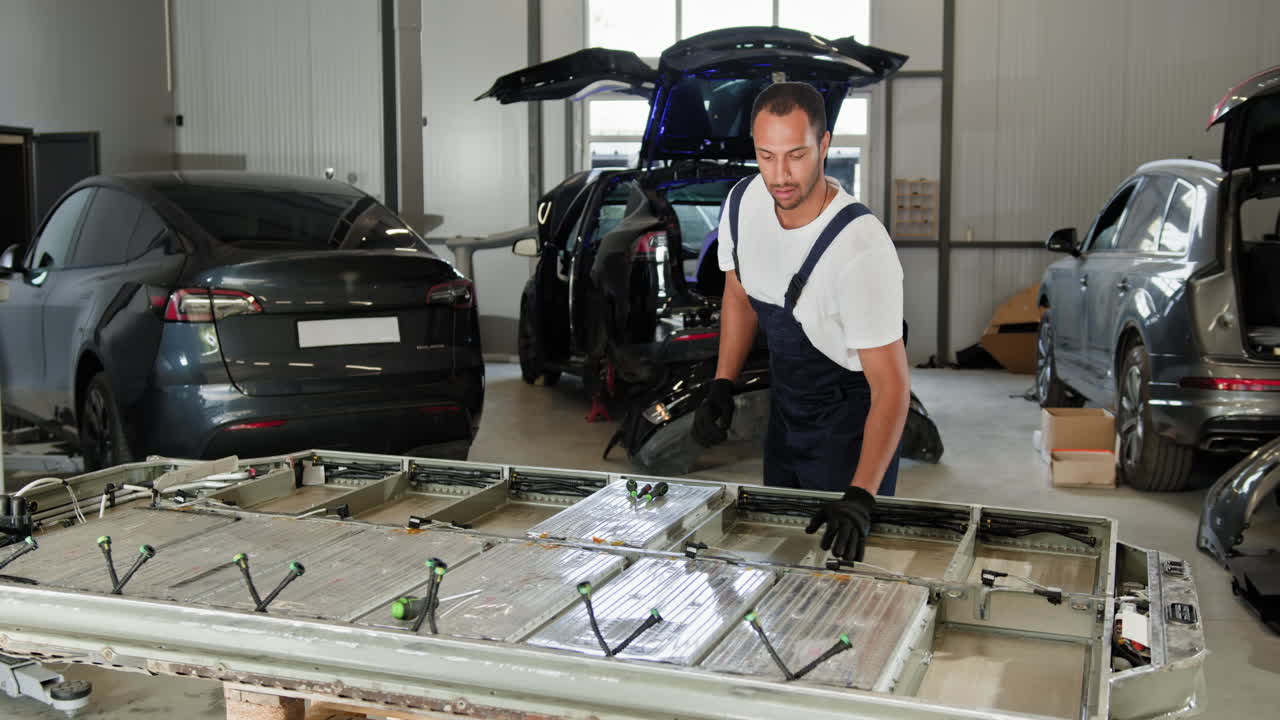 electricista que trabaja en la batería de electricidad