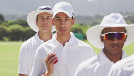 cricket players looking at the camera before training