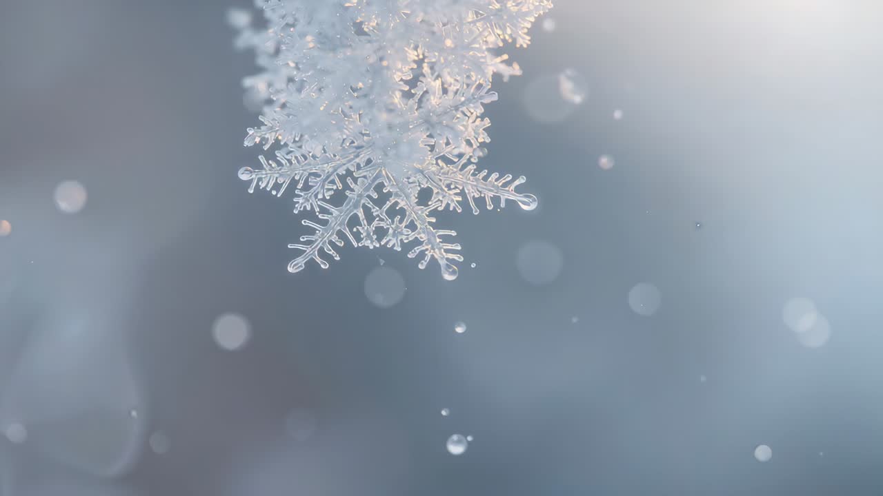 Drifting crystal flake cluster moving toward center in macro pull, showing droplets