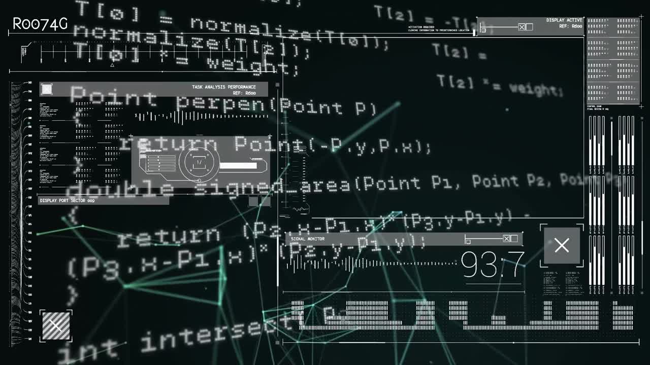 анимация обработки данных и диаграмм на черном фоне