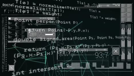 Animation of data processing and diagrams on black background
