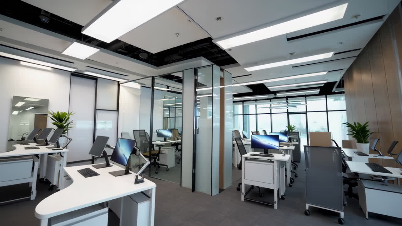 Modern Empty Office Space with Workstations