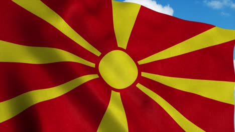 macedonia flag waving in the wind, blue sky background. 4k