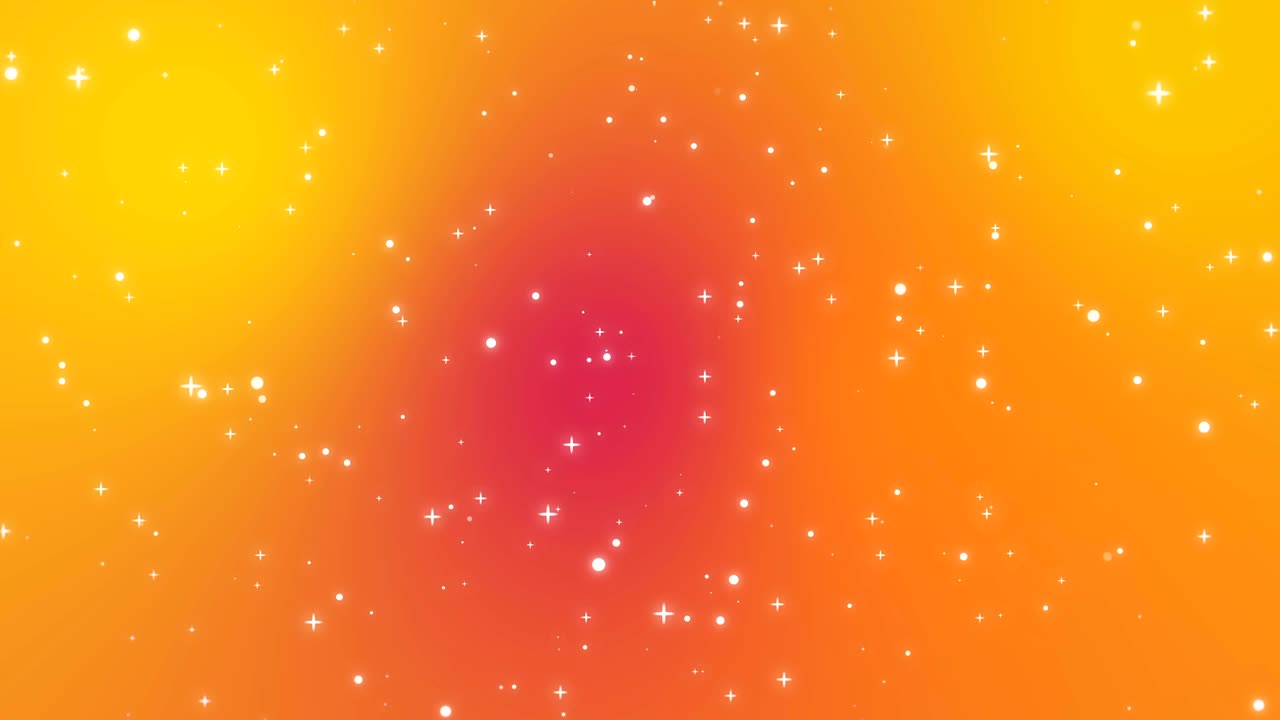 오렌지색, 은색, 노란색 그라디언트 배경을 가로질러 움직이는 반이는 빛의 입자