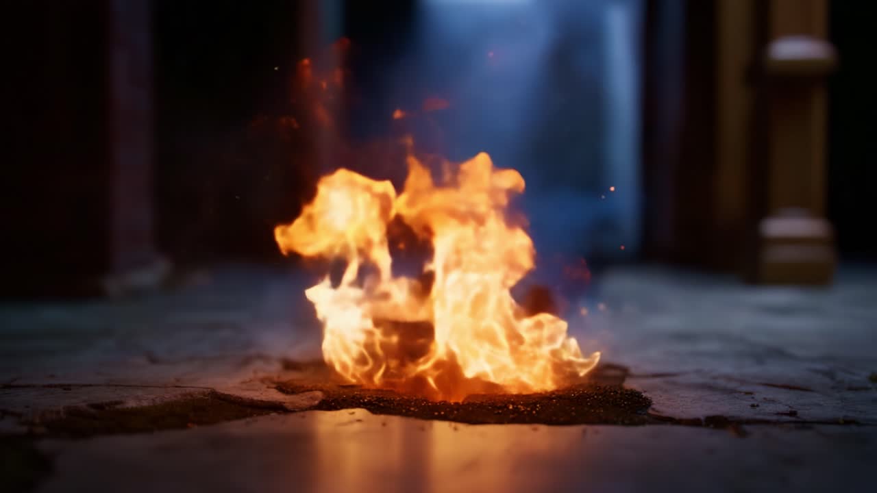 Captivating Flames Erupting from the Ground, Creating a Stunning Visual Contrast in the Surroundings with Fiery Colors and Dynamic Movement that Engages the Eyes
