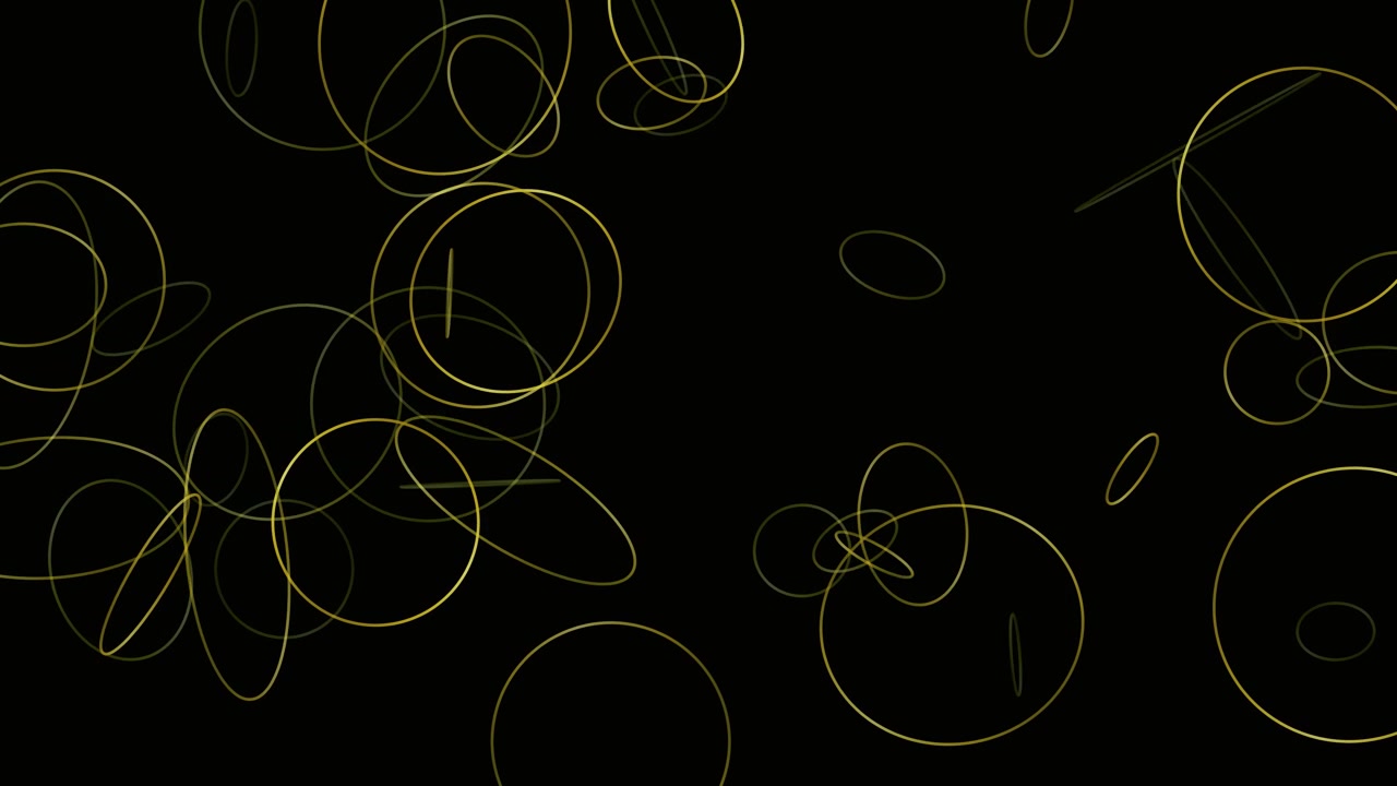 Abstracte animatie van zwevende gouden ringen op een zwarte achtergrond