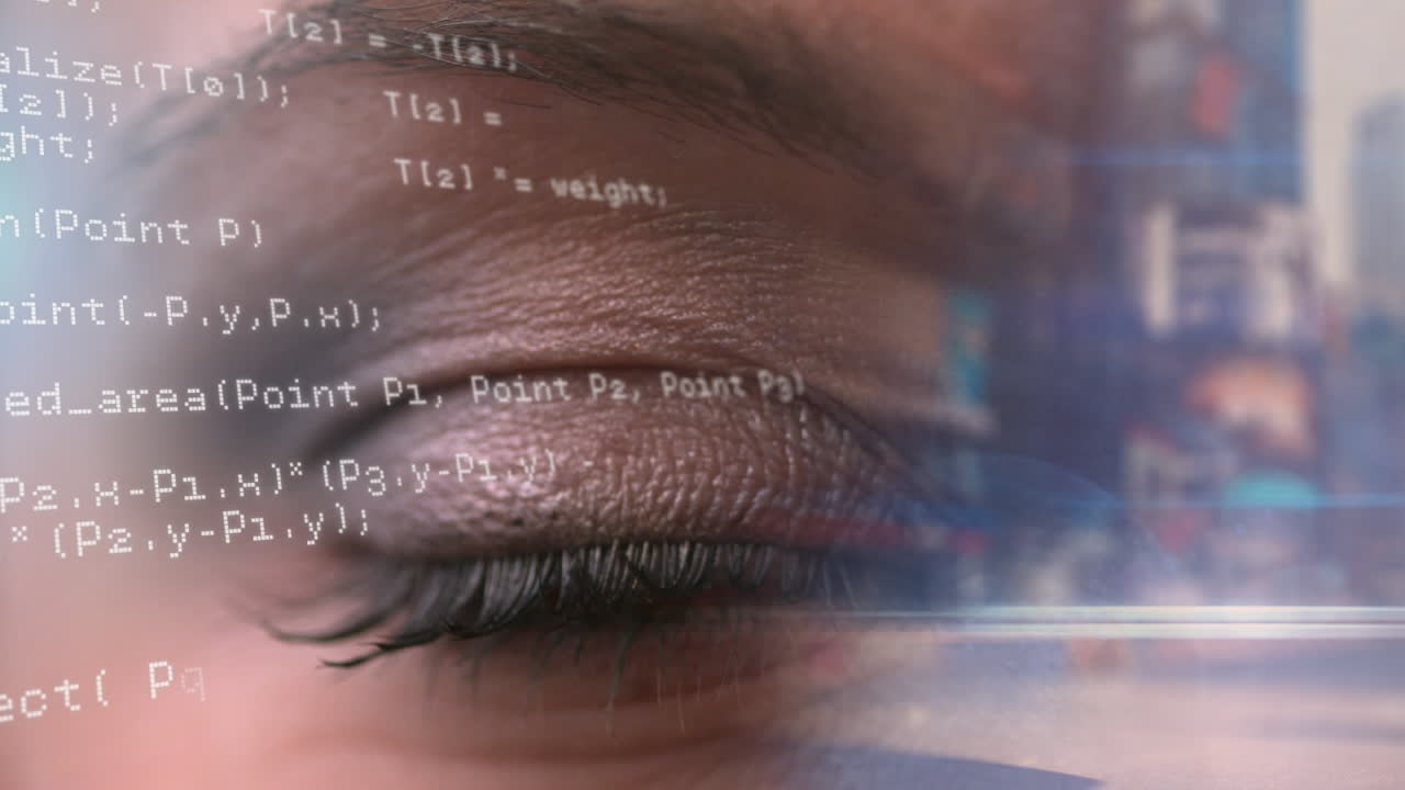 animazione dell'elaborazione dei dati sull'occhio di una donna caucasica