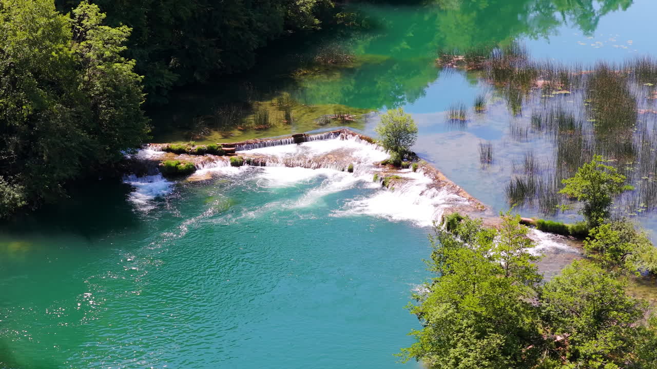 Cascades Of The Mreznica River In Central Croatia. Aerial Drone Shot