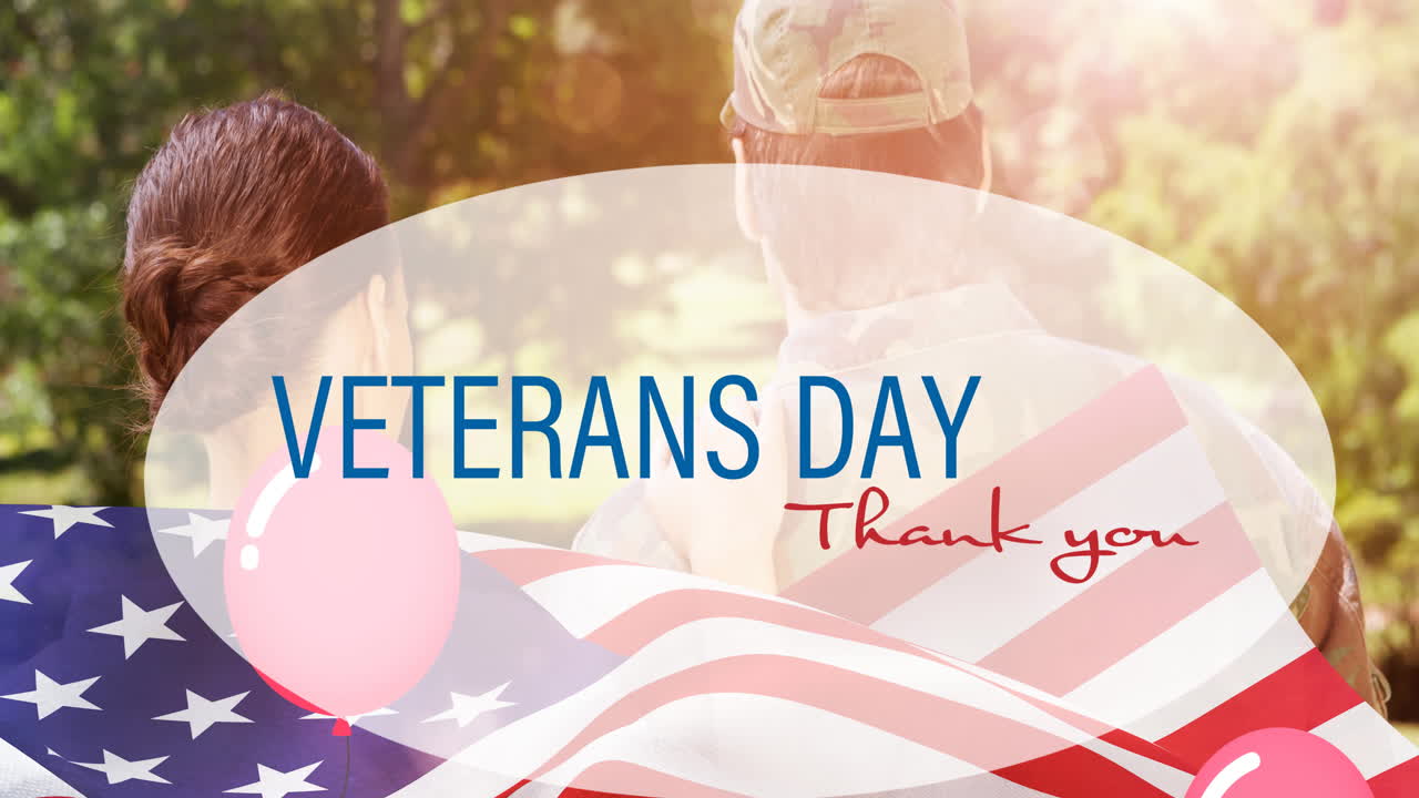 부인과 함께 미국 군인에 대한 참전용사 날 문자의 애니메이션