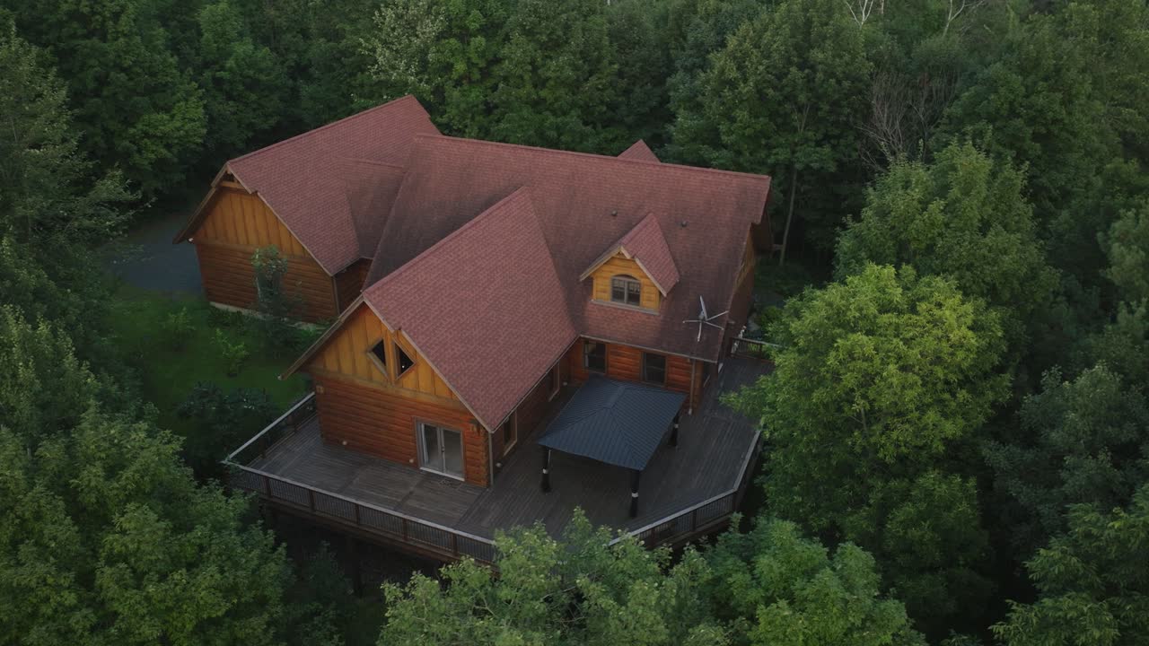 Aerial View Of A Custom Log Home At Saint Croix Falls In Polk County, Wisconsin, United States