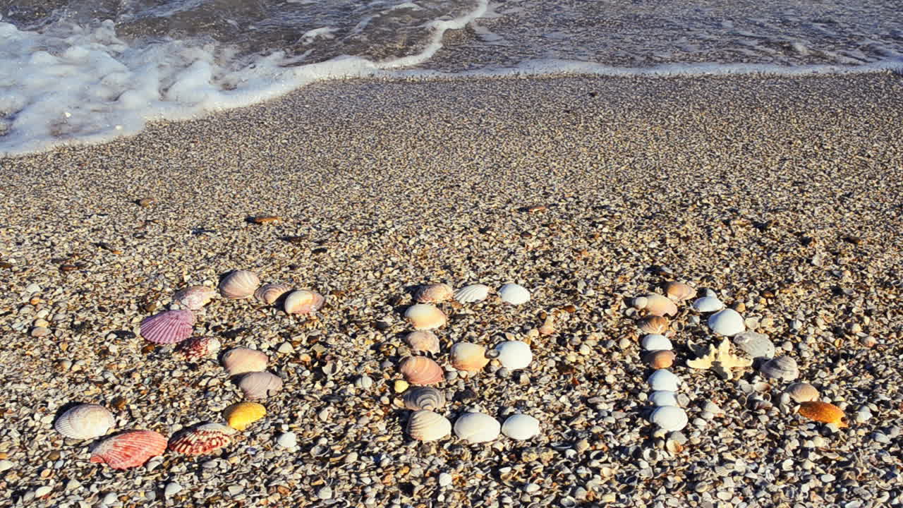 Inscription sea on sand. Shooting on the beach