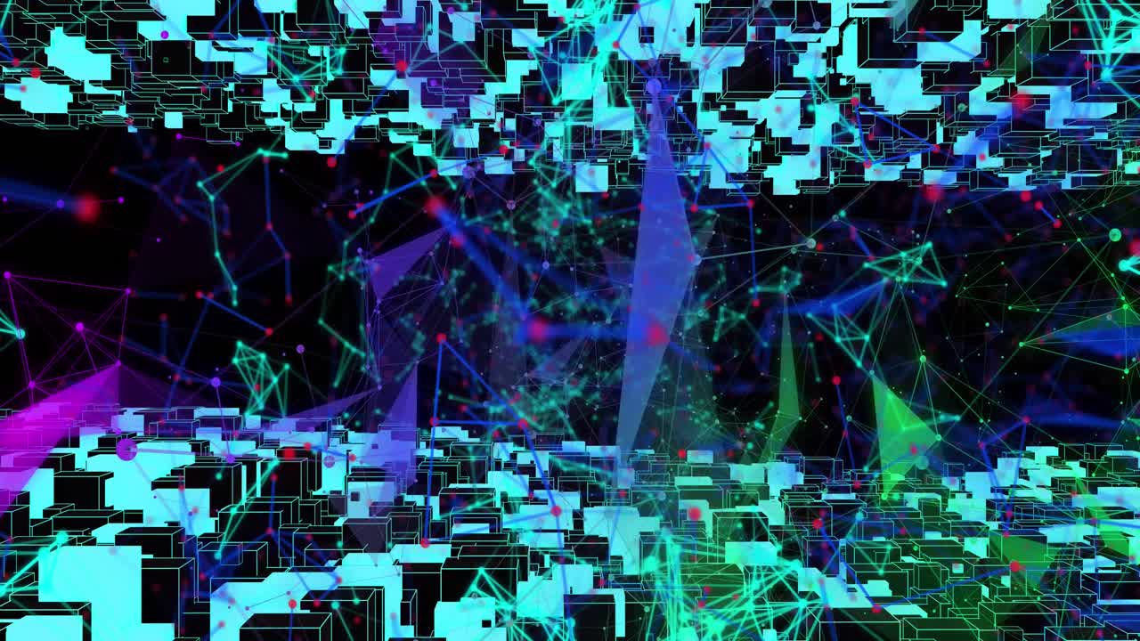 animación de iconos azules con red de conexiones