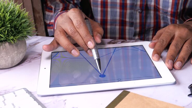 Business Person Analyzing Data on Tablet