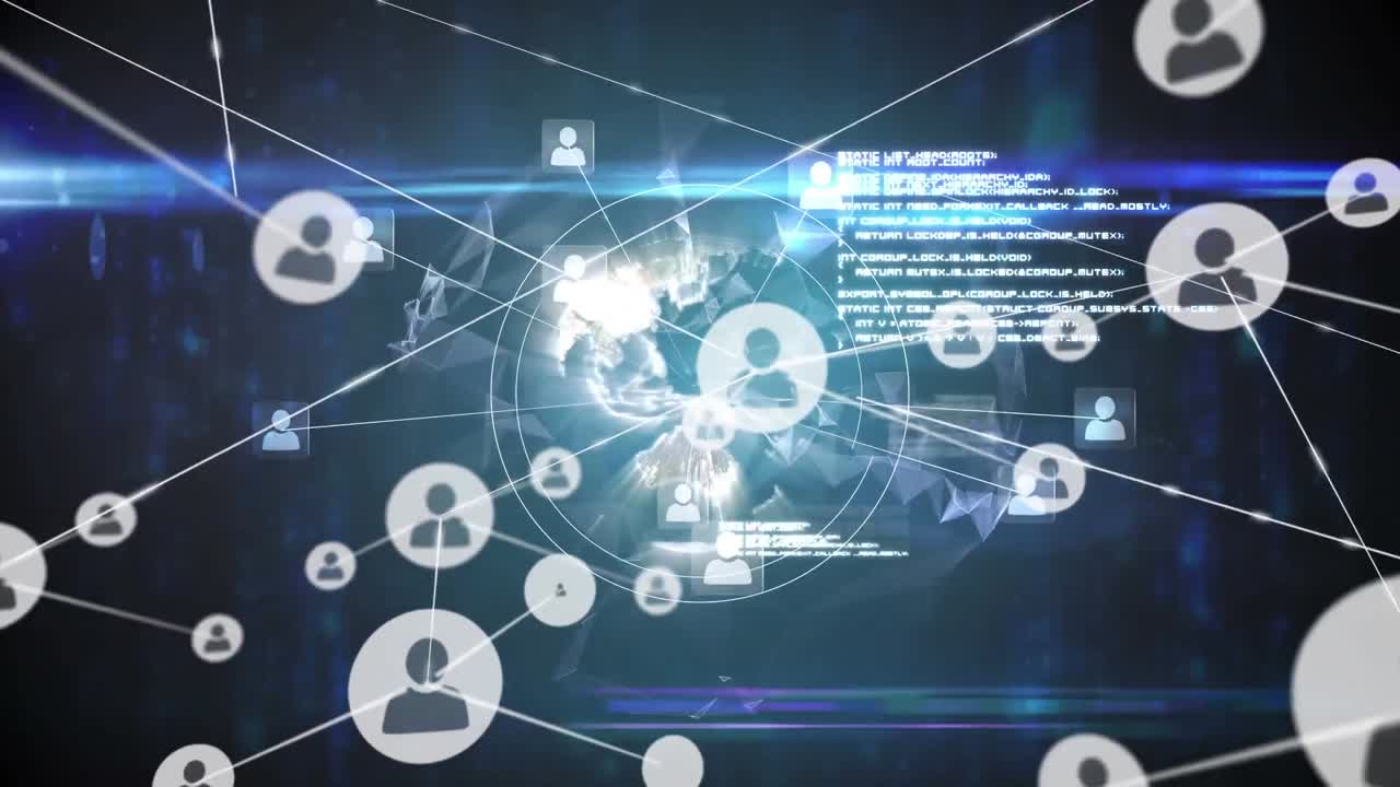 검은색 배경에 아이콘으로 연결 네트워크의 애니메이션