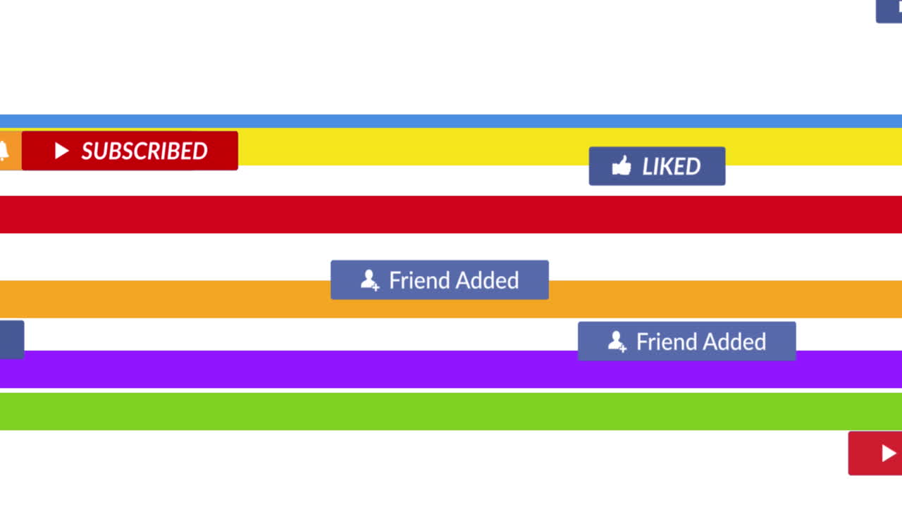 animación de textos de las redes sociales sobre líneas de colores sobre fondo blanco