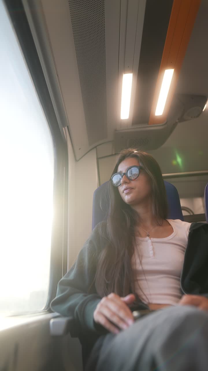 Young Woman Traveling by Train