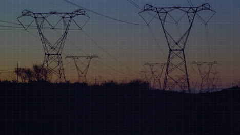 animation of data processing with globe over electricity pylons