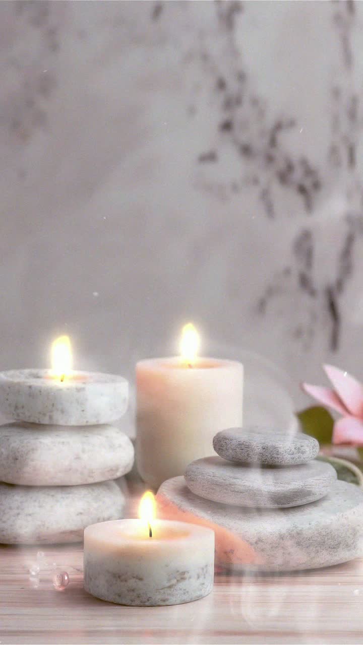 Huzurlu Yanan Mumlar ve İstiflenmiş Zen Taşları