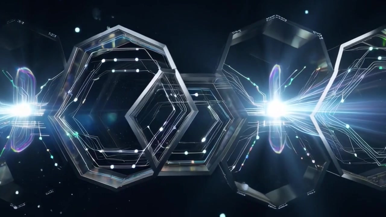 Abstract Digital Hexagon Structures with Glowing Data Connections