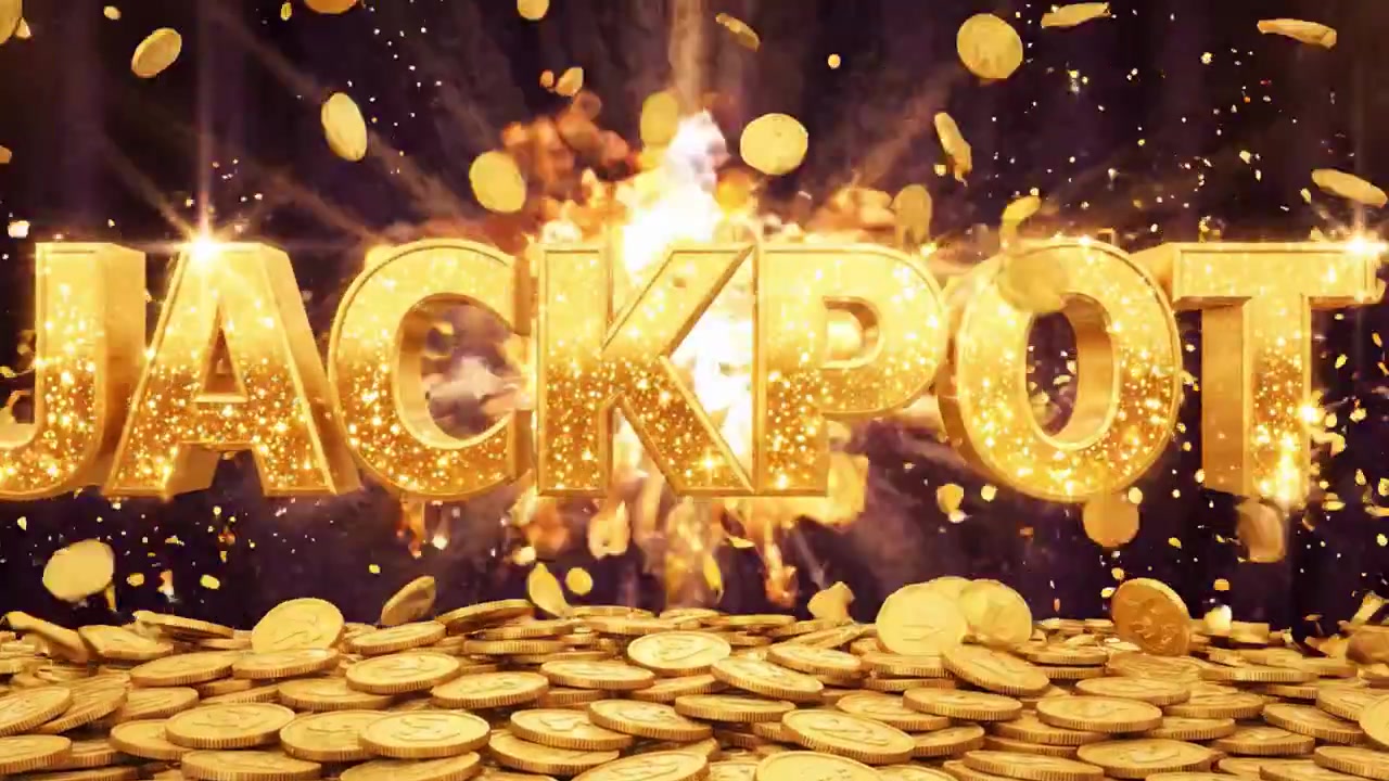 A Dazzling Display of Lucky Gold Coins and the Word 'JACKPOT' in Shimmering Letters Against a Dark Background, Signifying Wealth and Fortune.
