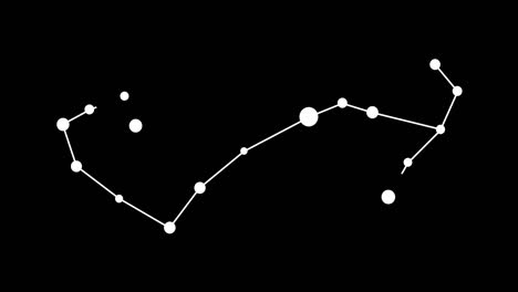 constelación de escorpión. estrellas en el cielo nocturno. constelación en estilo de arte de línea en blanco y negro. cúmulo de estrellas y galaxias. composición horizontal, calidad de video 4k