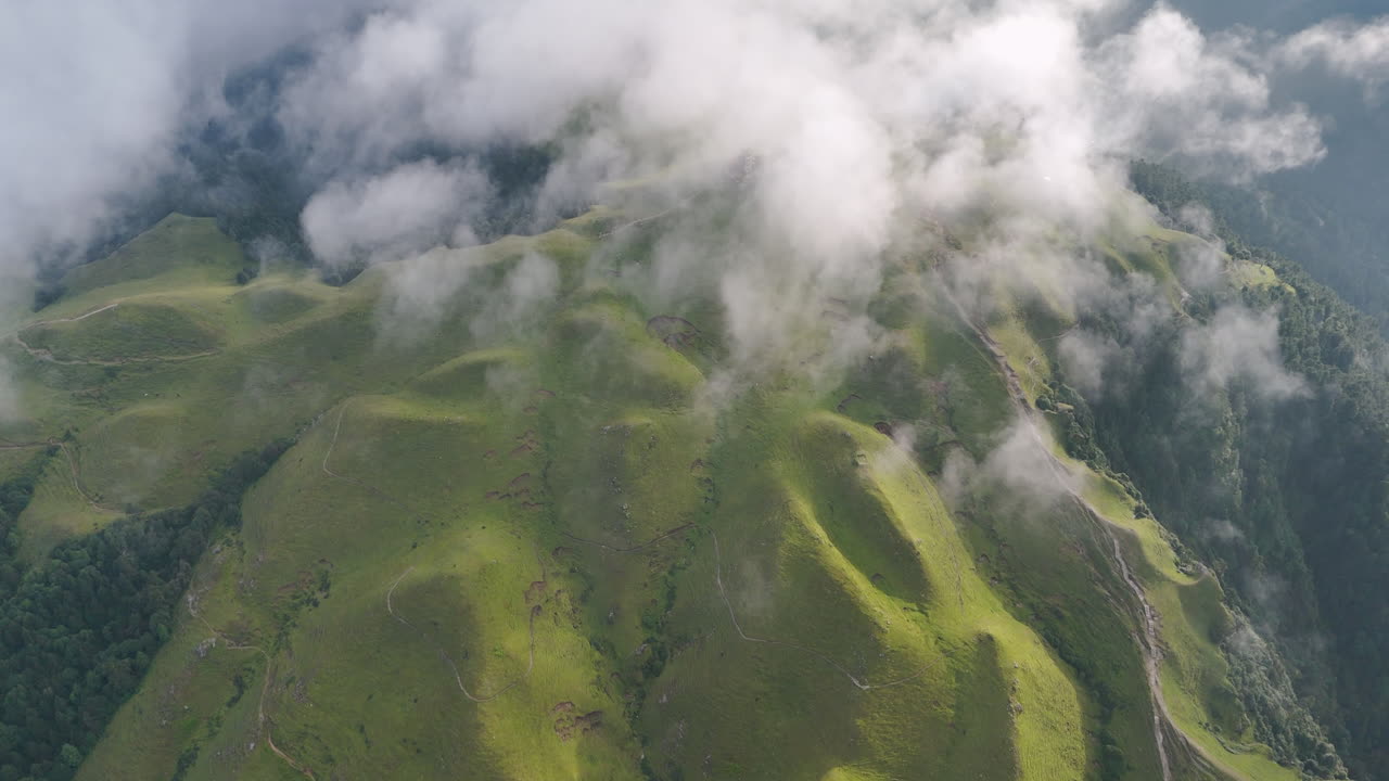 Aerial View of Foggy Mountain Range