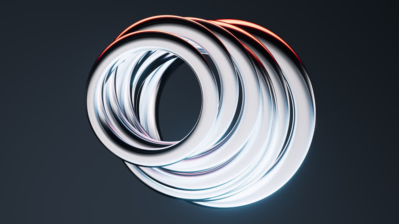 Sfondo astratto con geometrie di anelli metallici, rendering 3D