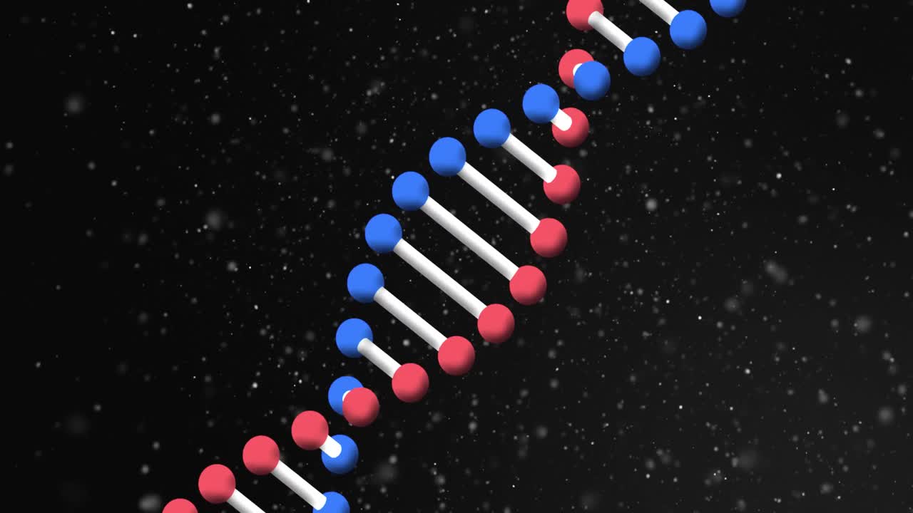 animación de la cadena de adn girando sobre las partículas en el universo