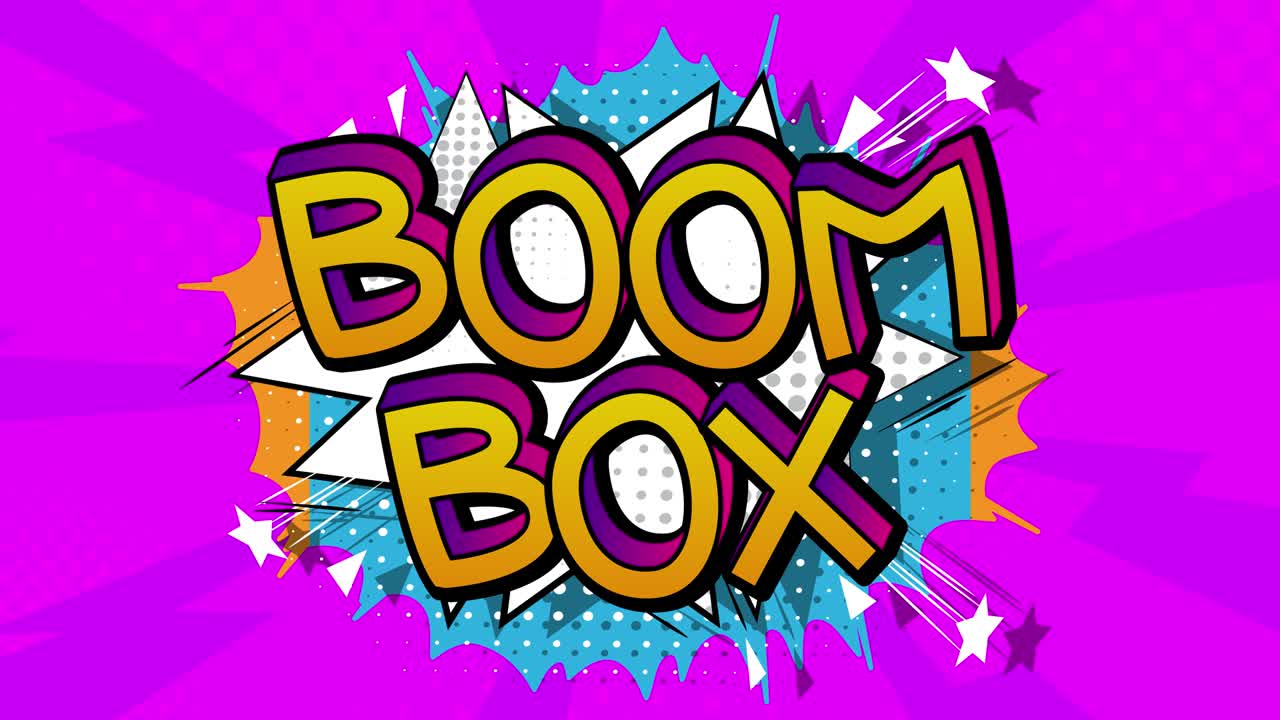 Boombox. Motion poster. Testo animato in 4K in stile fumetto