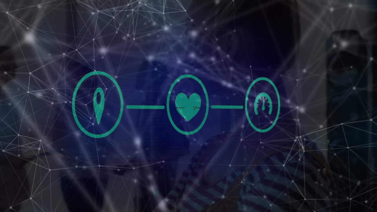 연결 네트워크를 통해 여성과 아이콘의 애니메이션