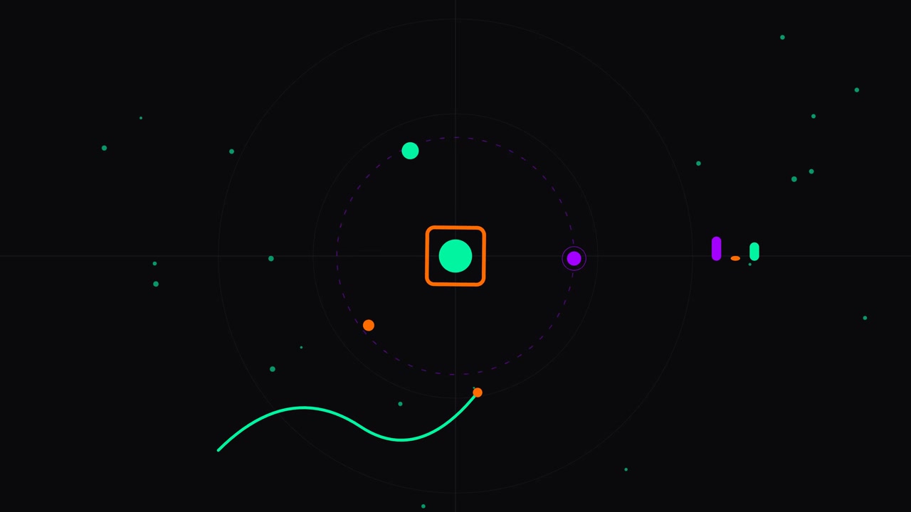 Abstrakt motion graphics animation af kredsende partikler og datavisualisering