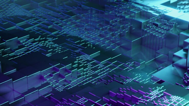 Abstract 3d ultraviolet steel cubes waving background