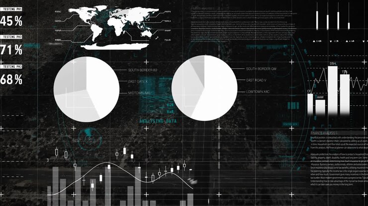 Animation of statistics and data processing over cityscape