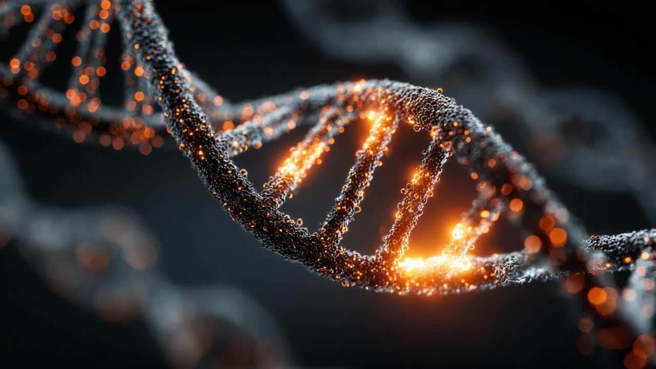Struttura intricata di una doppia elica del DNA che brilla di luce radiosa: esplorare il nucleo del materiale genetico attraverso immagini straordinarie.