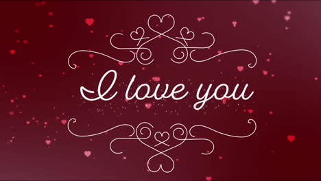 animation of i love you text over hearts