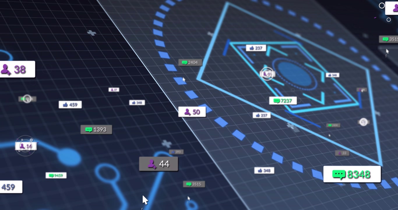 Cursor arrow entering hub selecting user-icon, updating metrics and fading icons showing engagement