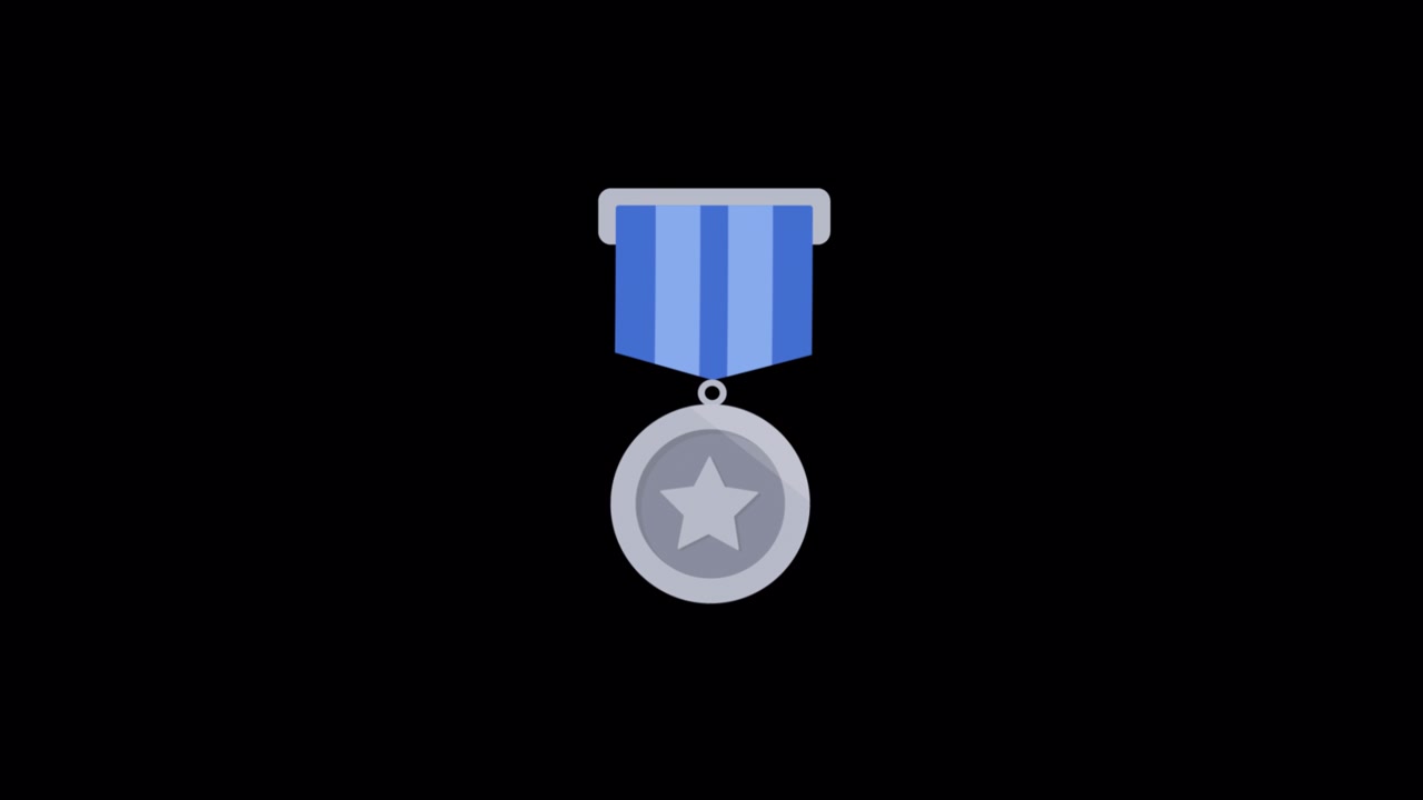 Animated Silver Medal with Blue Ribbon on Black Background
