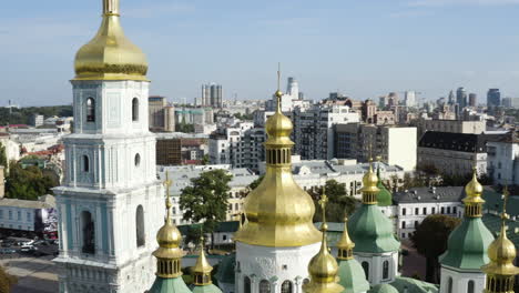 domes of saint sophia's cathedral, kiev, ukraine in summer - aerial orbit