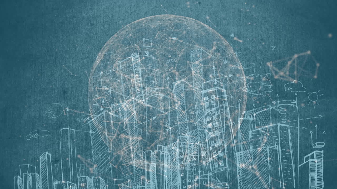 Drawing landscape city diagram animation