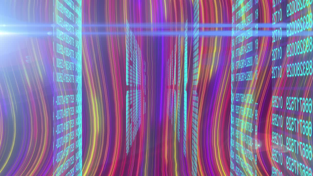 animación del procesamiento de datos en un fondo multicolor que cambia