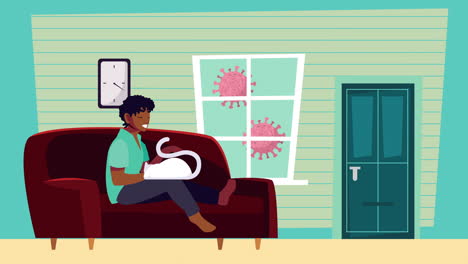 man in livingroom scene stay at home campaign animation