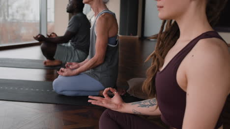 diverse group meditating in yoga class