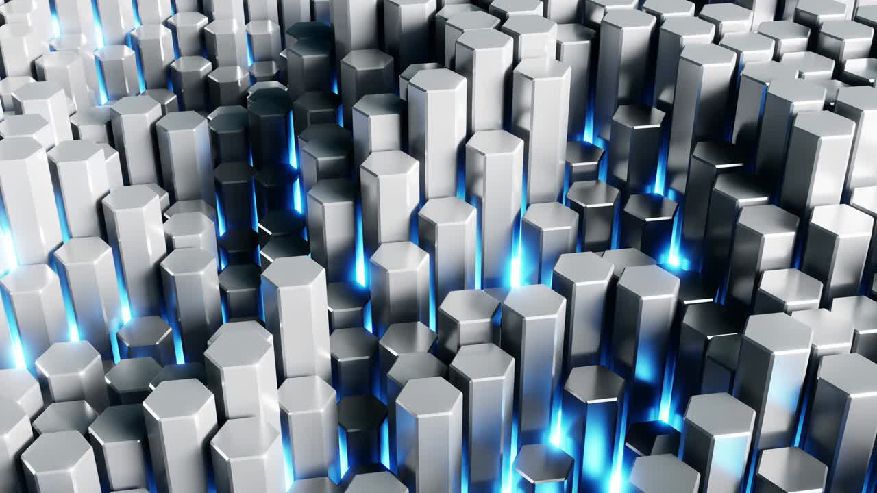 금속 육각형과 파란 빛의 영상