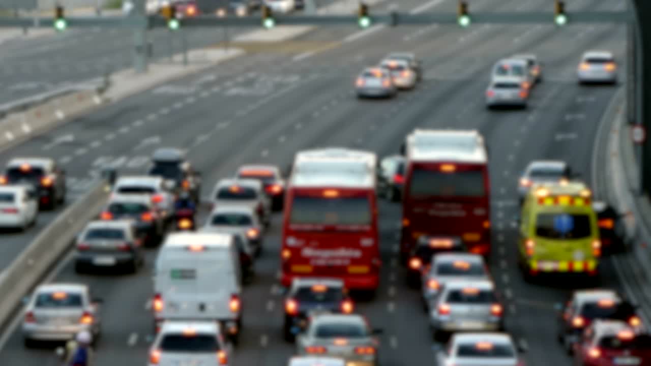 흐릿한 도시 교통 장면.