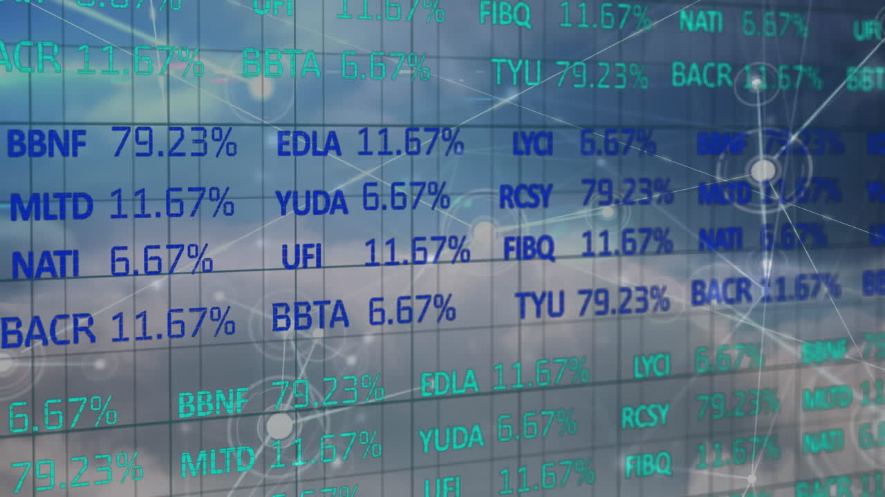 Animation of network of connections financial data on stock market screen