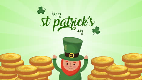 st patricks day animated card with elf and treasure coins