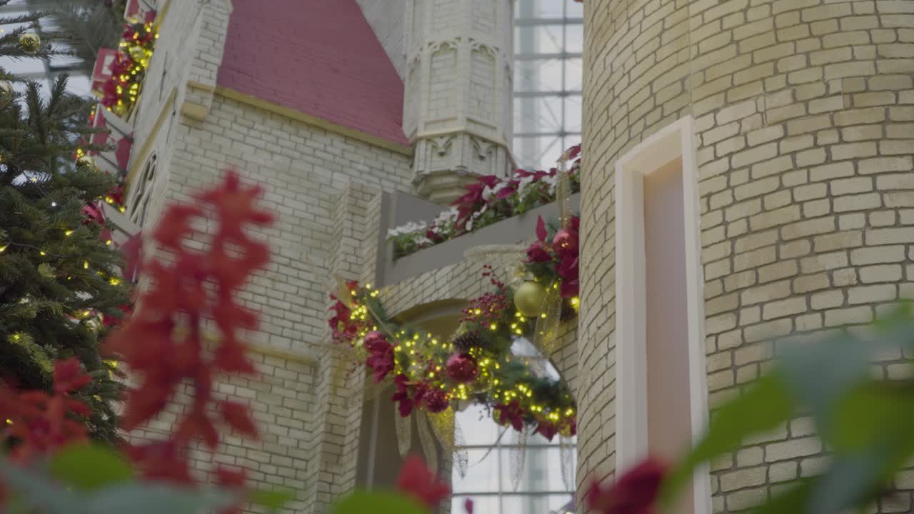 Majestic Castle Of Poinsettia Wishes Christmas Exhibition At Flower Dome, Gardens By The Bay, Singapore - low angle shot