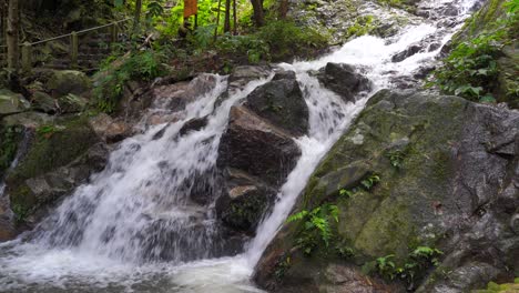 Vista-Media-De-La-Cascada-Cayendo-Por-Rocas-Cubiertas-De-Musgo