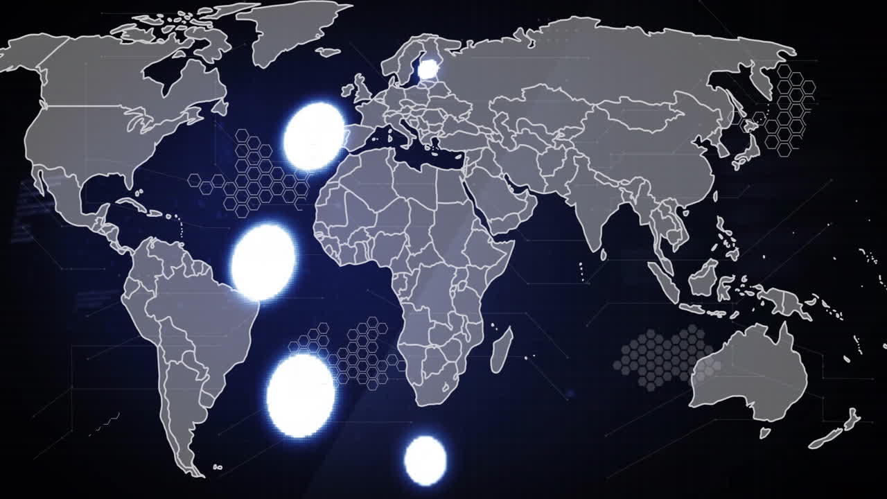 반이는 점과 함께 세계 지도, 글로벌 네트워크 연결 애니메이션
